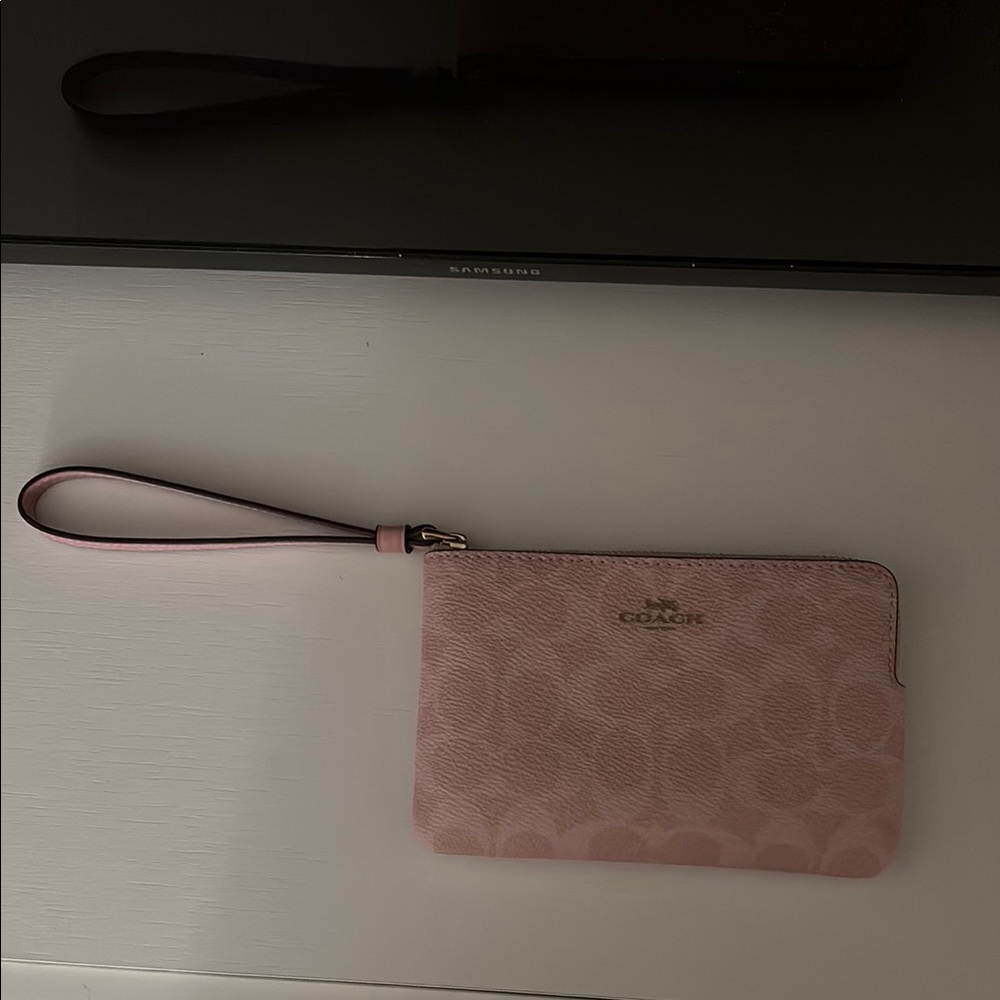 Coach Pink Suede Wristlet Clutch